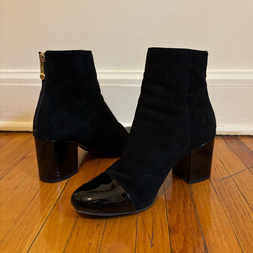1901 Black Suede and Patent Heeled Ankle Boots